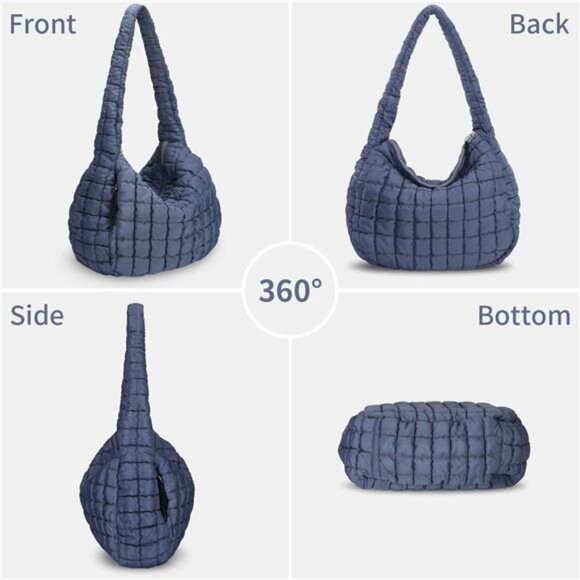 Large Quilted Crossbody Handbag - Navy Blue - Picture 5 of 6